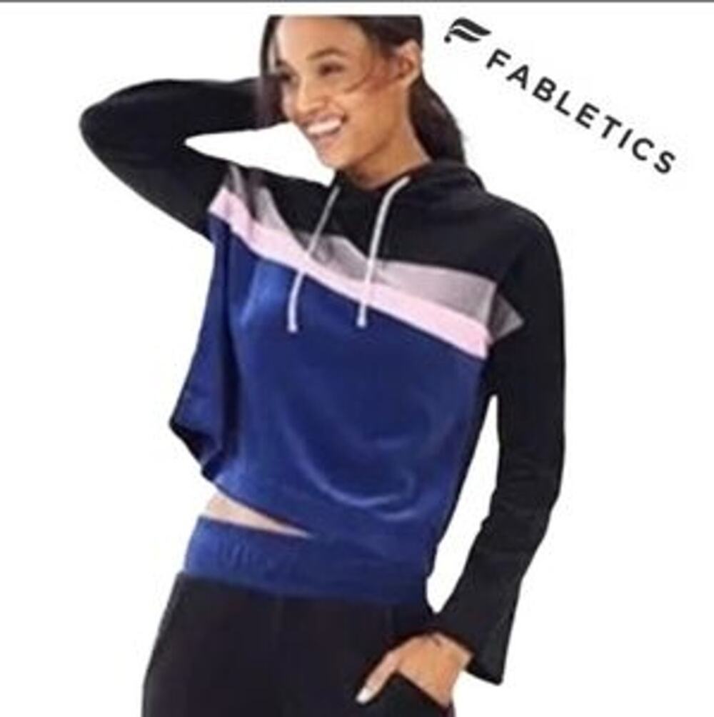 Fabletics Georgina Sweatshirt II velvet striped cropped hoodie size small